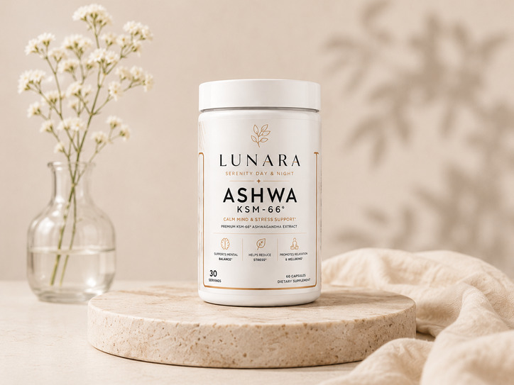 Lunara Ashwa KSM-66 supplement voor rust, focus en dagelijkse balans.