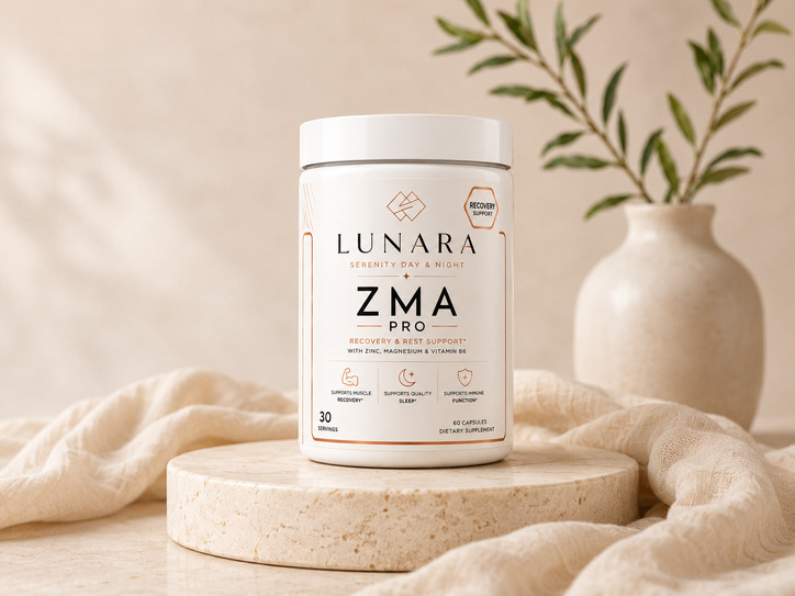 Lunara ZMA Pro supplement voor herstel, ontspanning en ondersteuning van de avondroutine.
