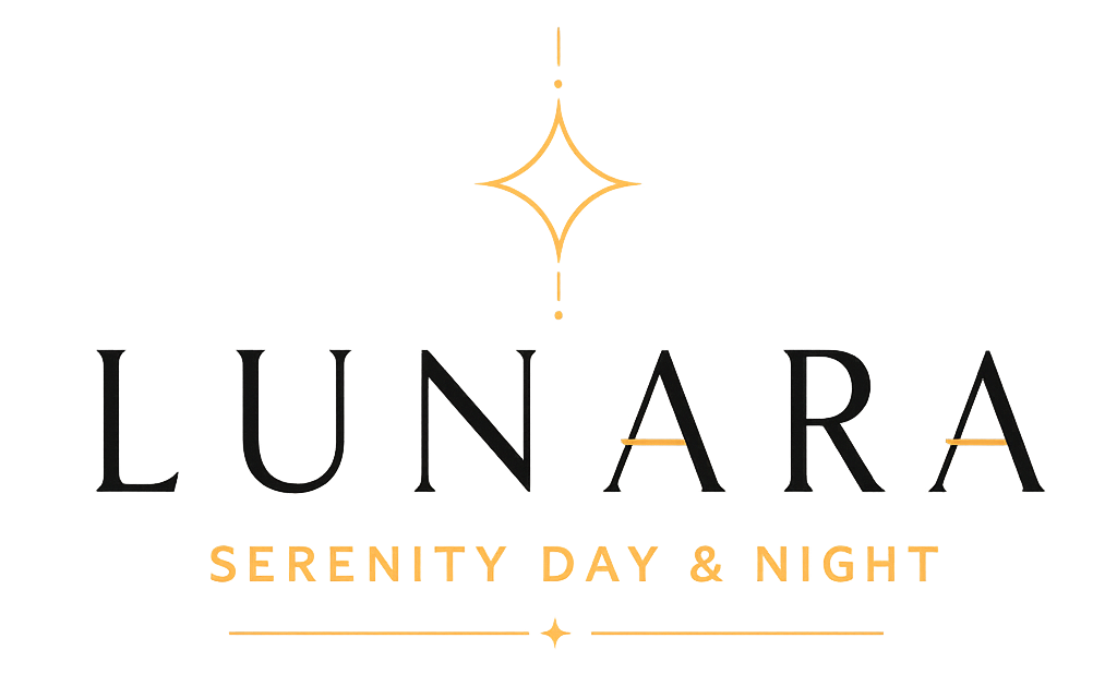 Lunara merklogo met zachte gouden ster en elegante serif typografie.